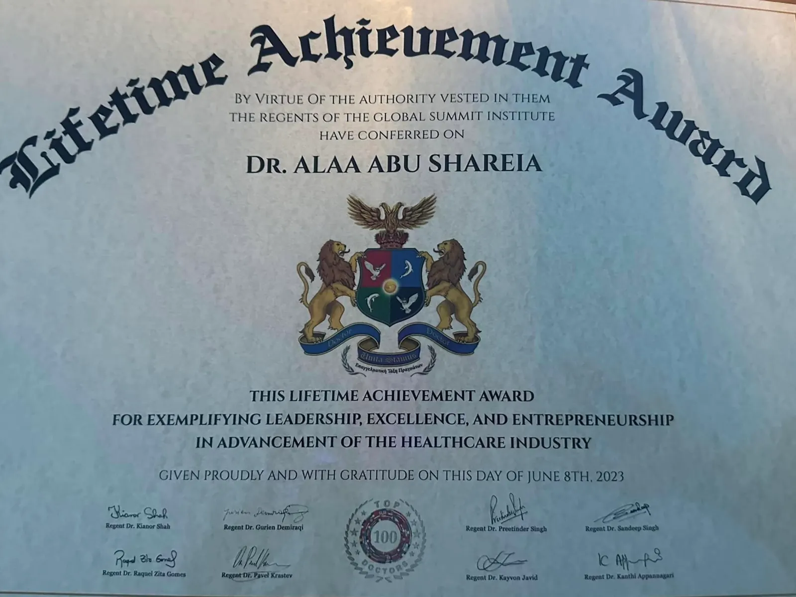 Lifetime Achievement Award – Global Summit Institute
