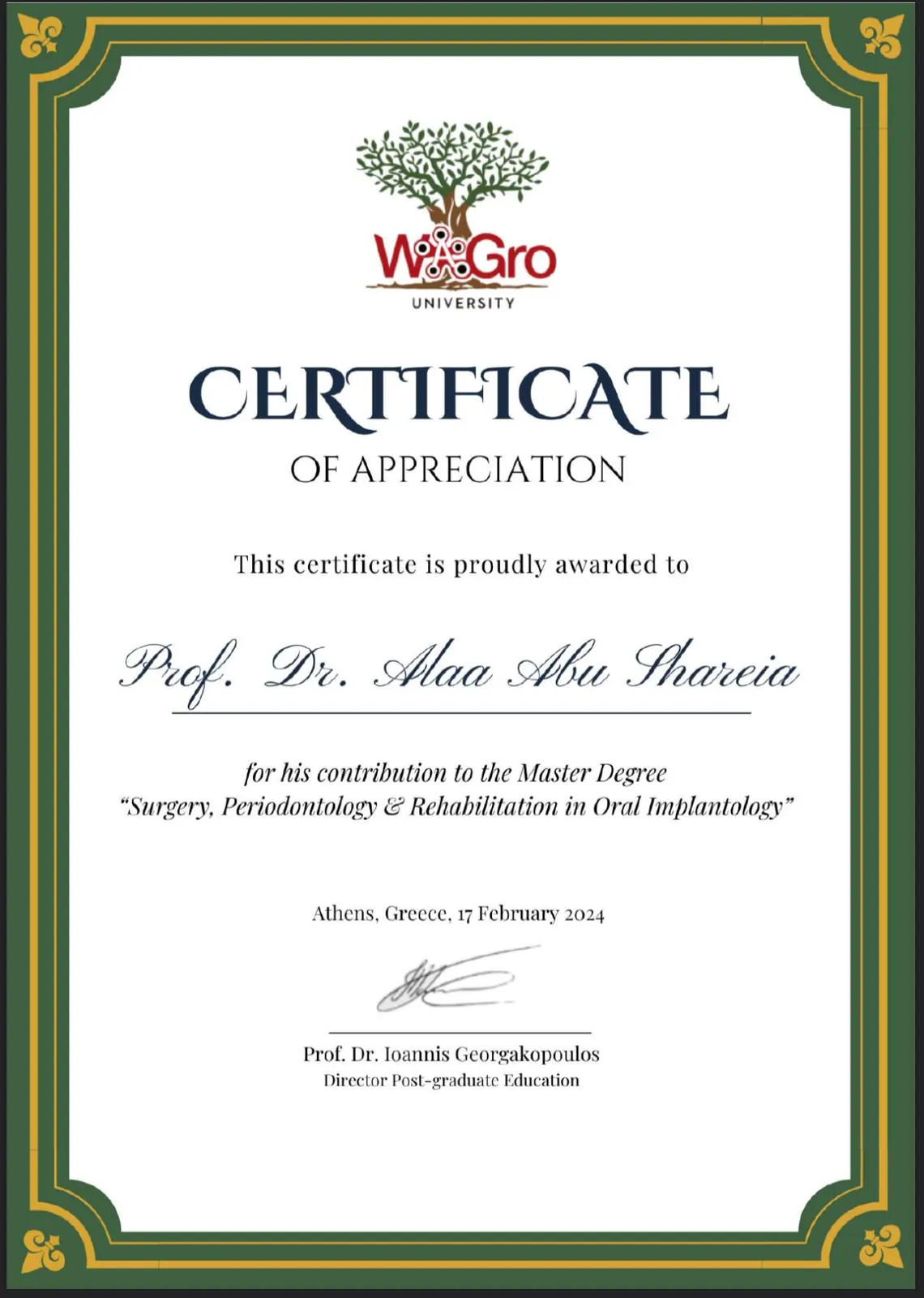 Certificate of Appreciation – WAgRO University